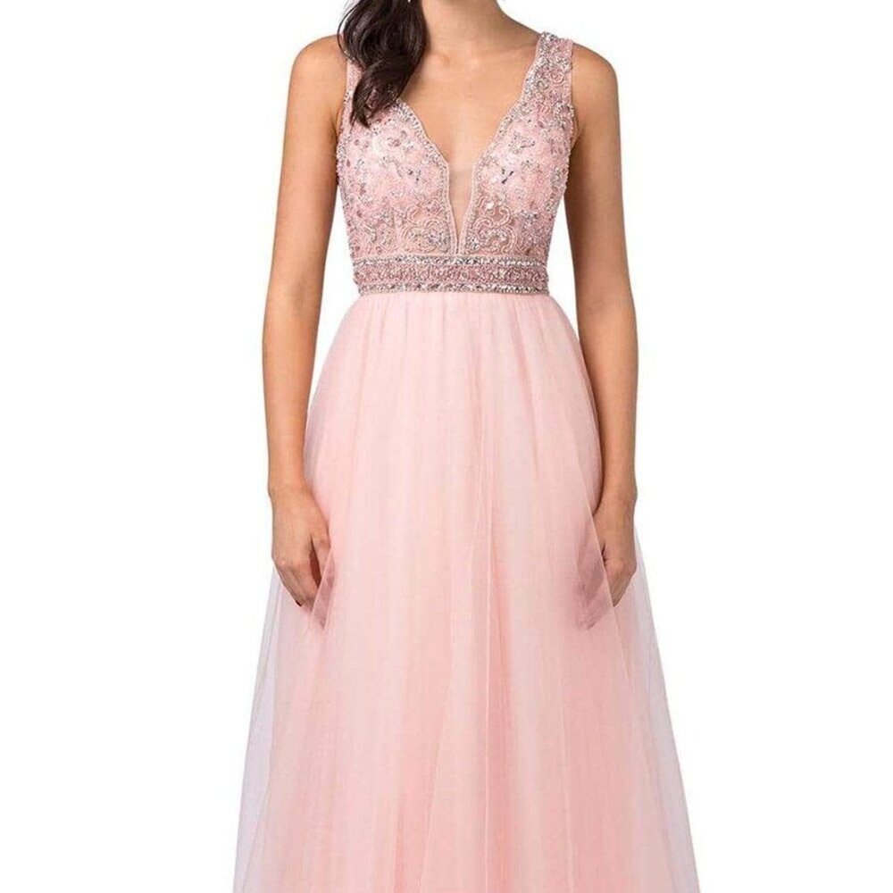 SALE NWT Dancing Queen 2520 Prom Dress Peach in Size L - Picture 1 of 4